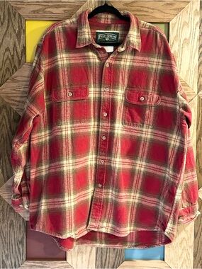 Vintage Field & Stream Flannel Mens Heavy Weight Red Plaid Shirt Jacket Size XL